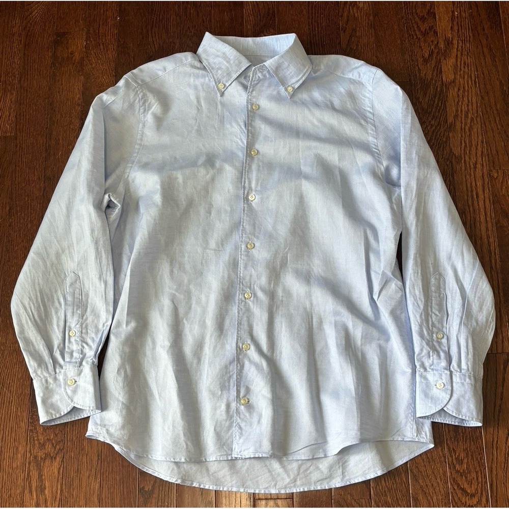 Emanuel Berg Button Up Blue Linen Modern Fit Shirt